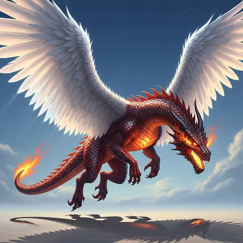 Fiery Dragon with Angel Wings Soaring Through the Sky