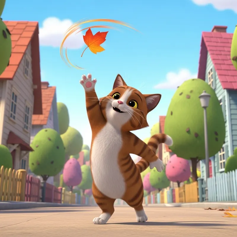 Cheerful Disney Cat Animation in Colorful Neighborhood Cheerful Disney Cat Animation in Colorful Neighborhood