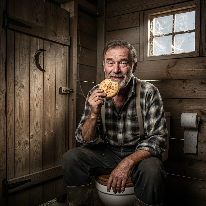 Southern Man Eating Cornbread in Outhouse with Confederate Flag