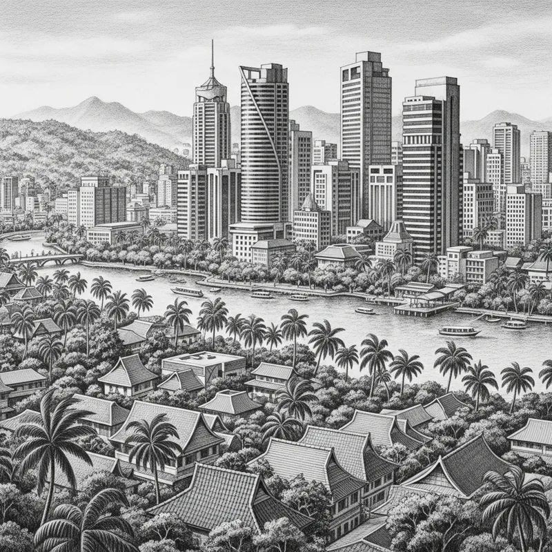 Tropical City Landscape Sketch