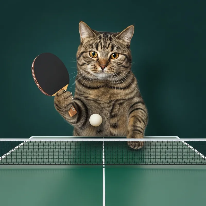 Cat Table Tennis Player: Fluffy Feline Game Action