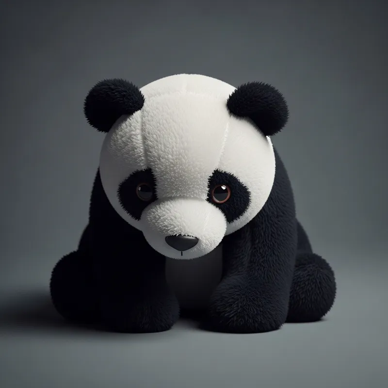 Sad Plush Panda Staring with One Eye on Gray Background