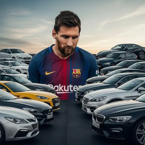 Professional Footballer Admiring Array of Cars