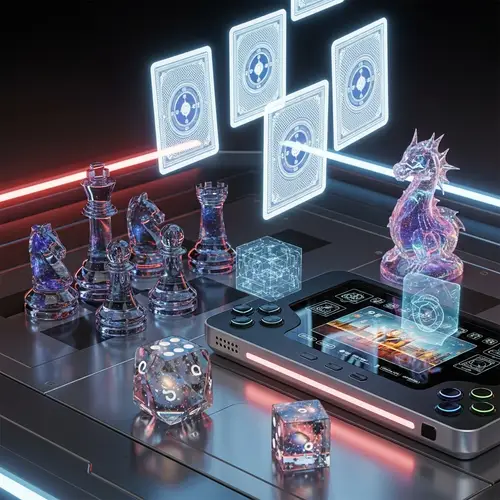 Futuristic Game Items | Holographic Cards, Glass Chess, Dice & More