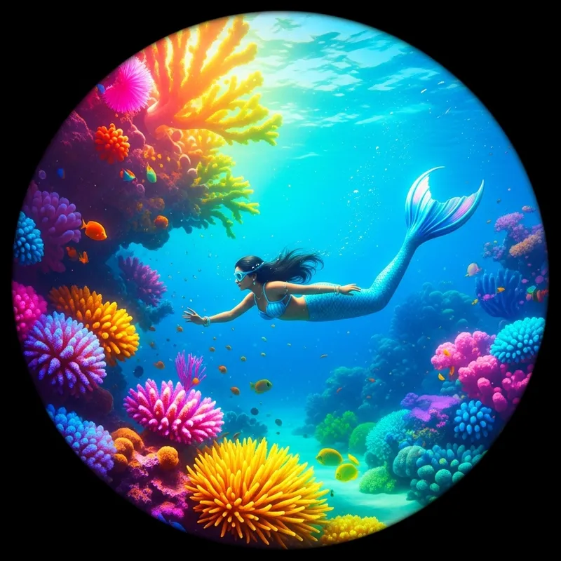 Vibrant Underwater Scene with Mermaid and Colorful Coral Reefs