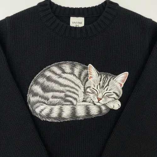 Black Wool & Cashmere Cat Embroidered Sweater | Tranquil Design