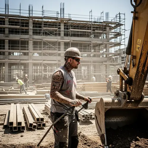 Muscular Mixed Martial Artist Working at Construction Site