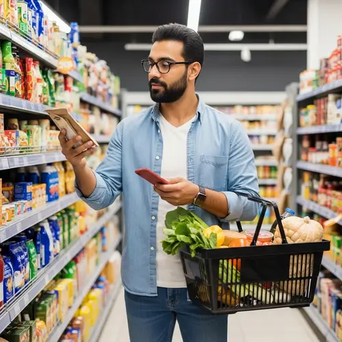 Middle-Eastern Man Shopping: Engaged in Grocery Store