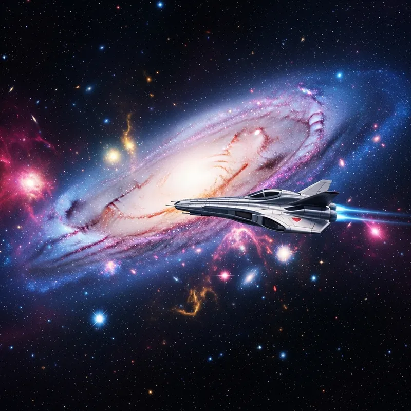 Sleek Spaceship in Vibrant Galaxy