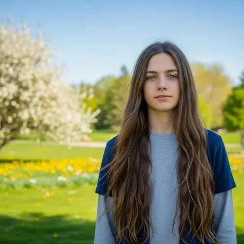 13-Year-Old Boy with Blue Eyes and Long Hair | Serene Outdoor Portrait