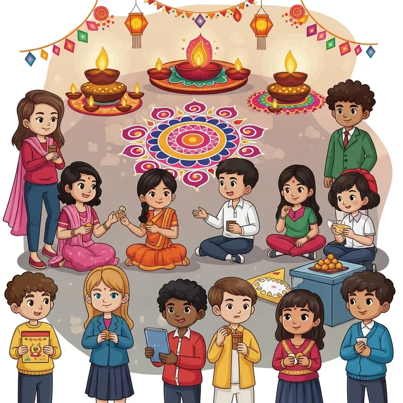 Diwali Celebration at Multicultural School with Diyas, Rangoli & Lanterns Diwali Celebration at Multicultural School with Diyas, Rangoli & Lanterns