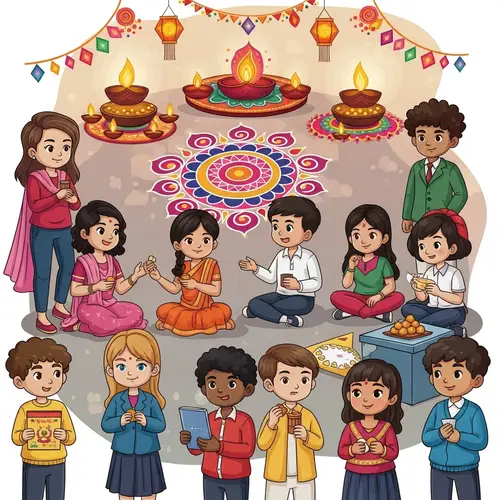Multicultural School Diwali Celebration with Diyas, Rangoli & Lanterns