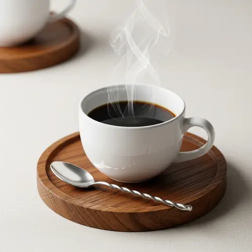 Stunning White Porcelain Coffee Mug on Dark Oak Coaster
