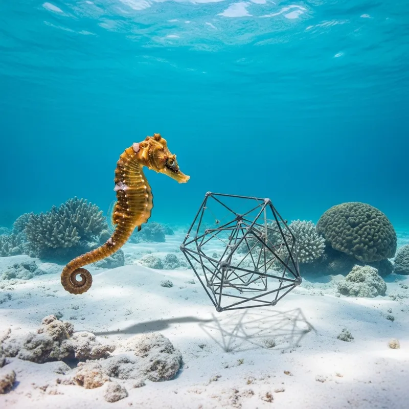 Surreal Seahorse with Horse-like Head in Enigmatic Underwater Scene