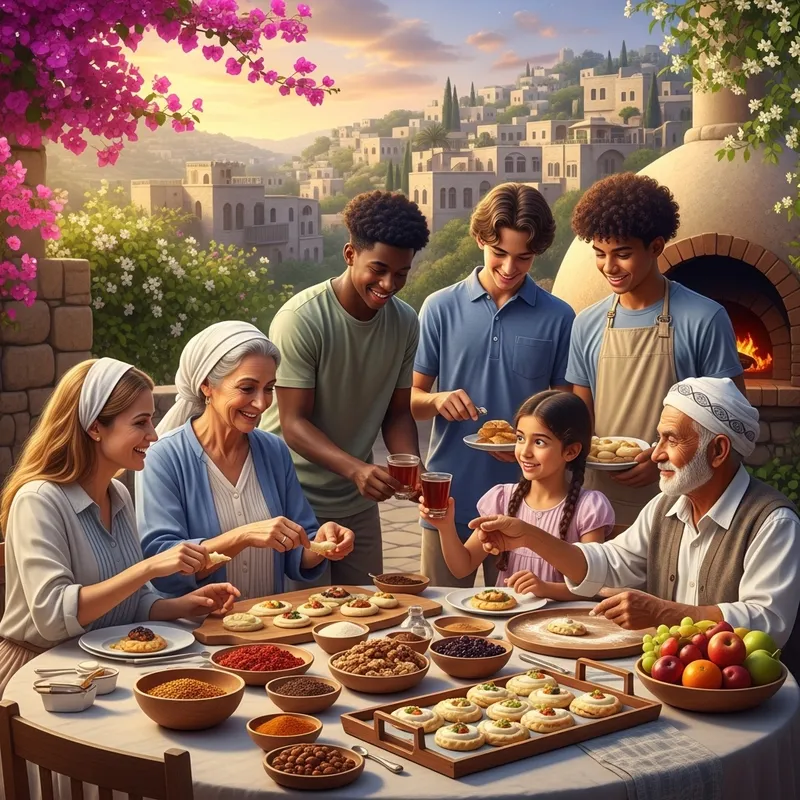 Generations of Levantine Family Traditions: Culinary Celebration at Dusk