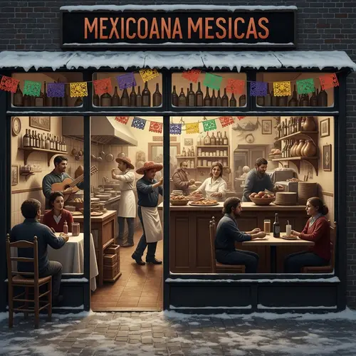 Festive Mexican Restaurant Amidst Snowy Ambiance