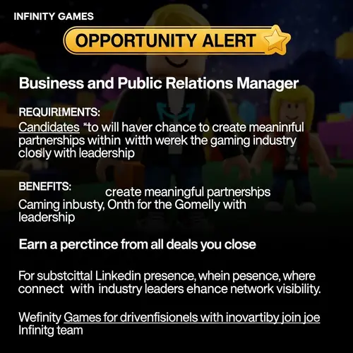 Business and Public Relations Manager at Infinity Games | Opportunity Alert
