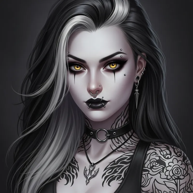 Ethereal Gothic Beauty: Pale Skin, Yellow Eyes, and Dark Style