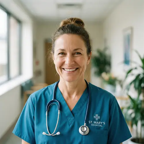 Caring Nurse Headshot in Medical Scrubs