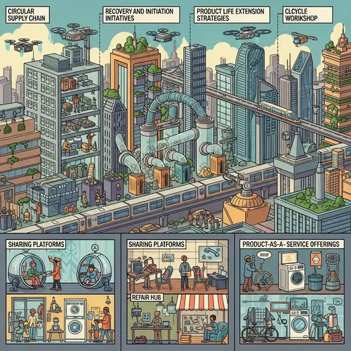 Futuristic Circular Economy Models in Vibrant Cityscape
