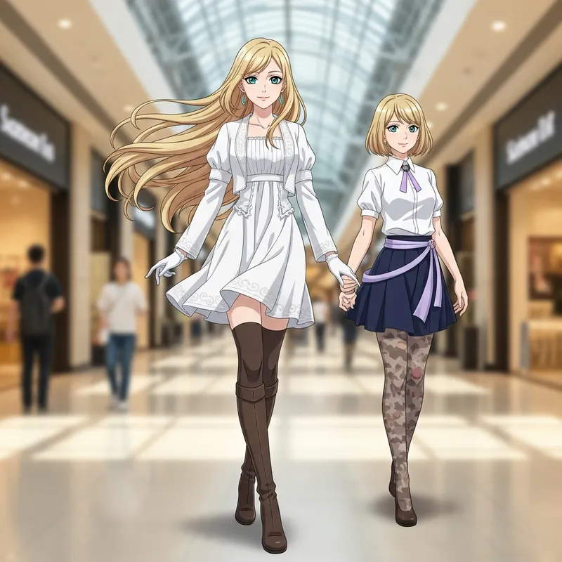 Elegant Caucasian Female Character with Flowing Blond Hair