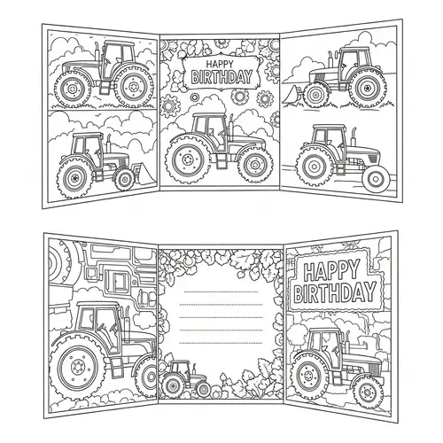 Tractor Themed Birthday Card - Foldable for Coloring Fun