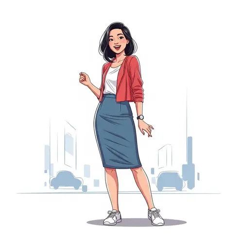 Asian Teenager Girl Modest Fitted Skirt Youthfulness Style