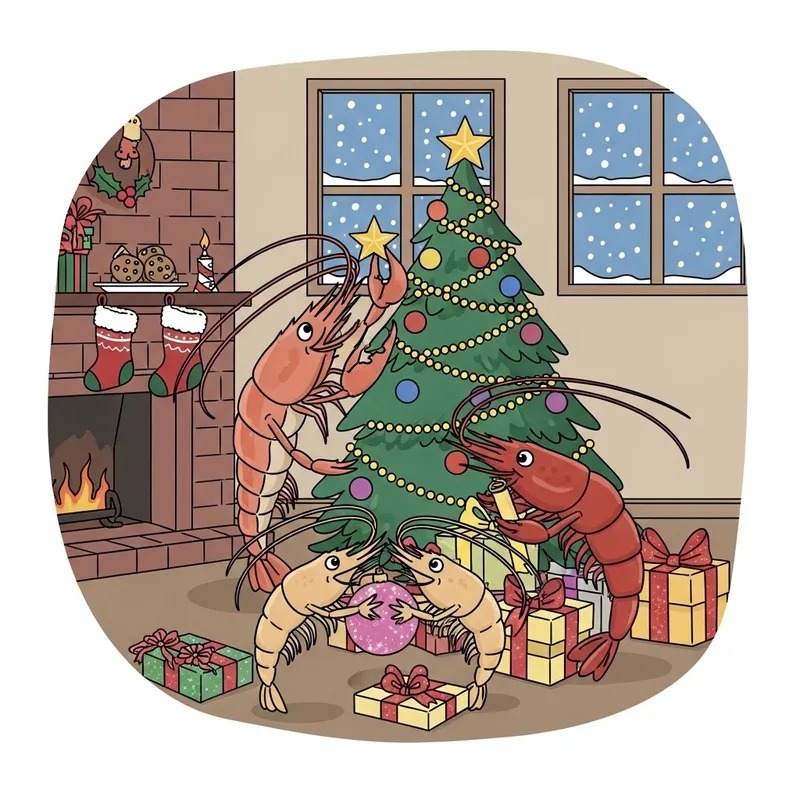 Shrimp Family Christmas Celebration | Festive Cartoon