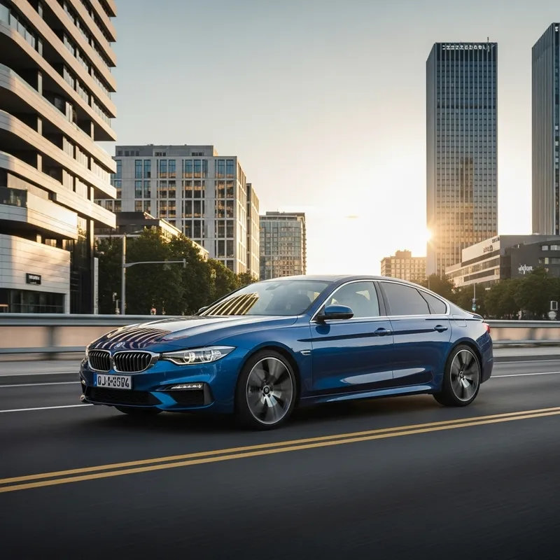 Sleek Blue Car in Cityscape with Urban Chic Style Sleek Blue Car in Cityscape with Urban Chic Style