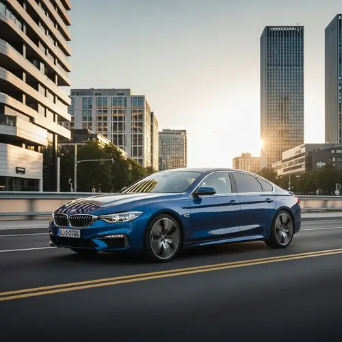 Sleek Blue Car in Modern Cityscape | Urban Chic Design