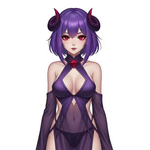 Mystical Female Character with Purple Hair and Red Eyes