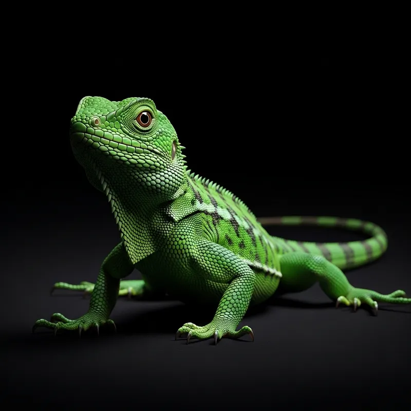 Green Lizard on Black Background