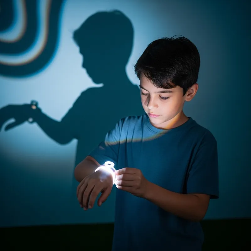 Enchanting 13-Year-Old Boy Discovering Magic with Mystical Bracelet