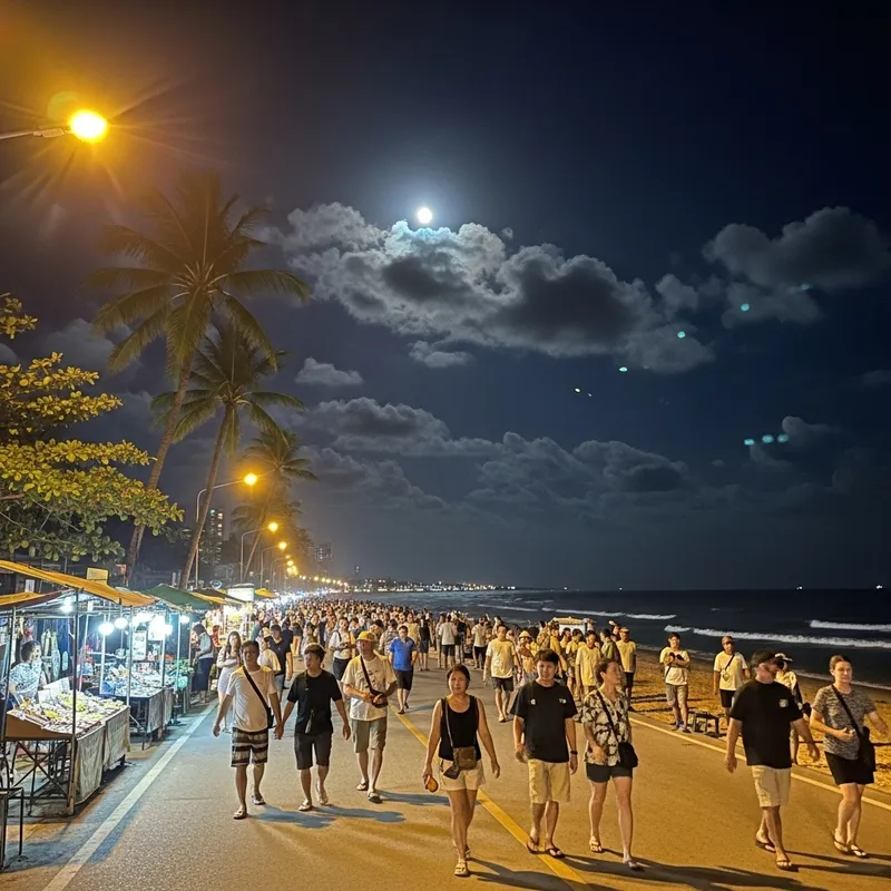 Jomtien Beach Road Night View - Seaside Serenity Captured