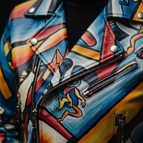 Avant-Garde Leather Jacket Inspired by Keith Haring Design
