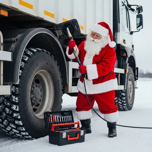 Santa Claus Installing Fuel Level Sensor in Truck - North Pole Story