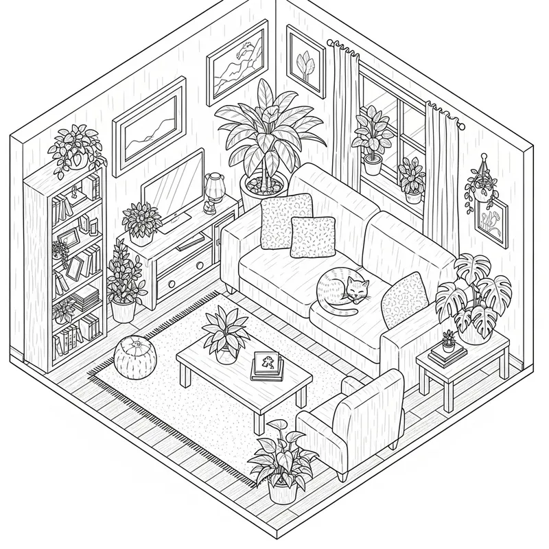 Cozy Isometric Living Room Colorbook for Adults Cozy Isometric Living Room Colorbook for Adults