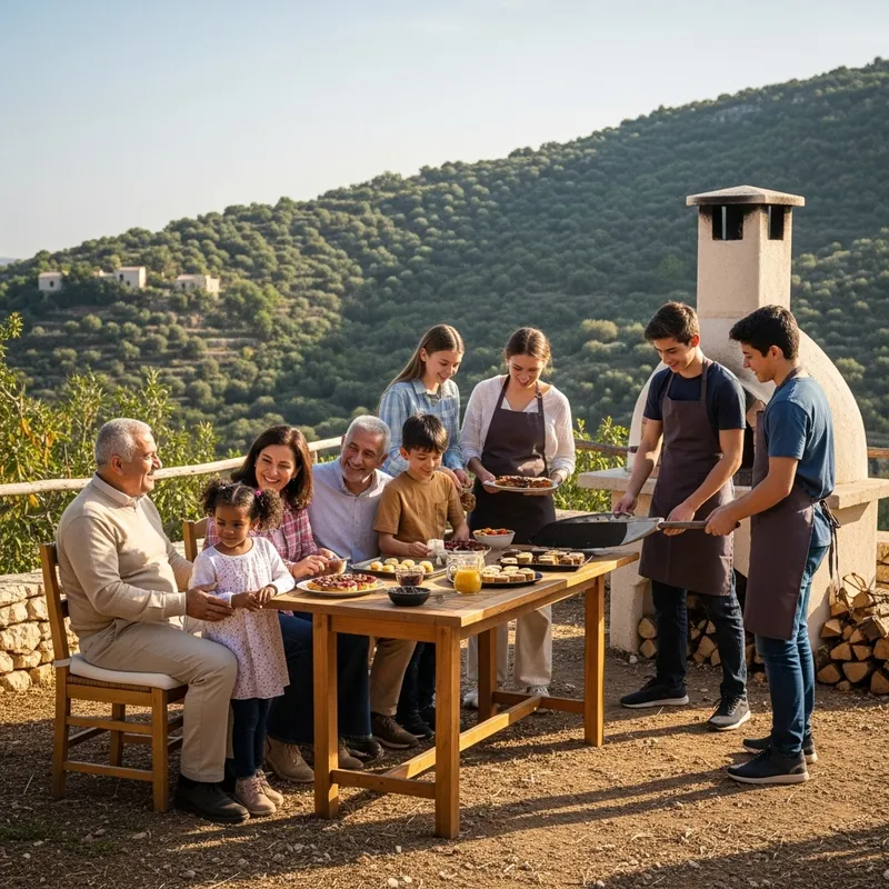 Joyful Family Gathering for New Year's Dessert in Ancient Levantine Village