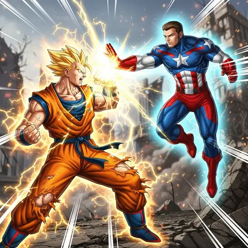 Epic Martial Arts Showdown: Spiky-Haired Warrior vs. Flying Patriot
