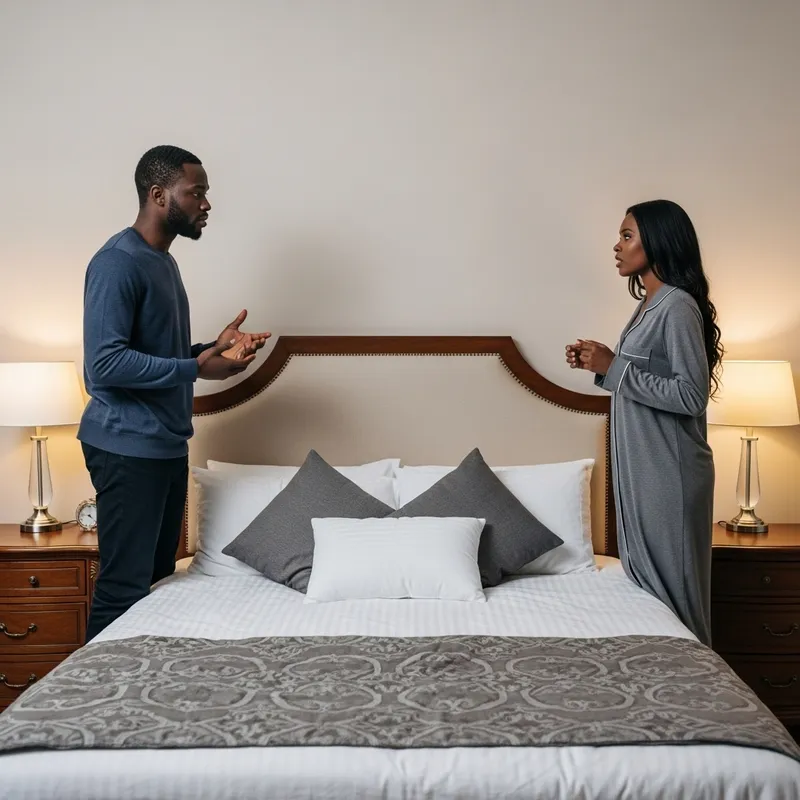Argument between African Husband & Beautiful Wife in Intricately Designed Bedroom
