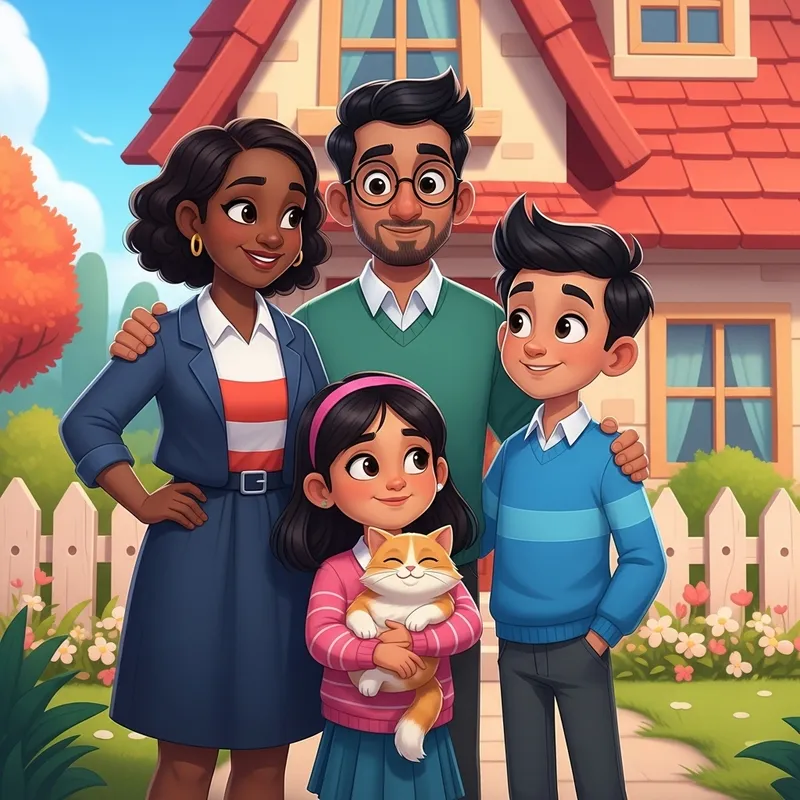 Multicultural Animated Family Cartoon | Loving Portrait