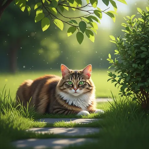 Tranquil Daytime Scene with Fluffy Domestic Cat