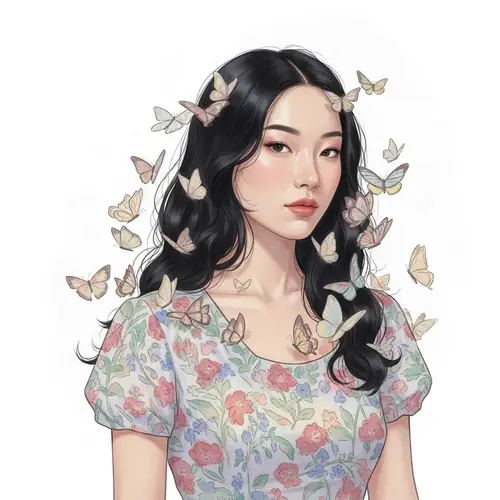 Surreal Portrait of a Woman in Pastel Floral Dress