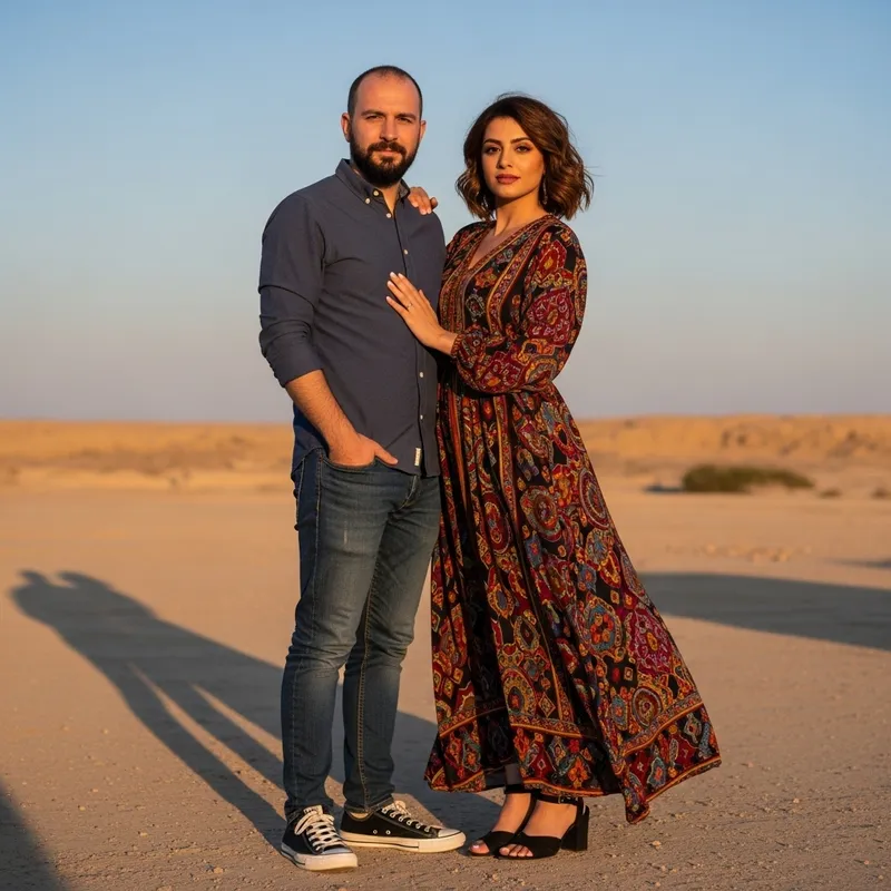 Man and Woman in Stylish Sunset Portrait