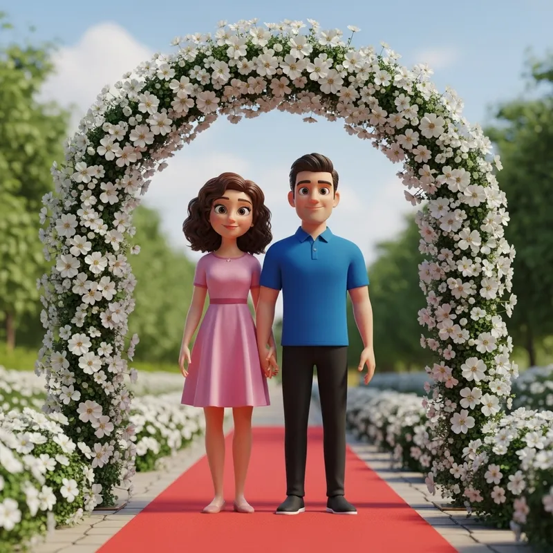 Enchanting 3D Animation of Couple in Magical Garden Scene