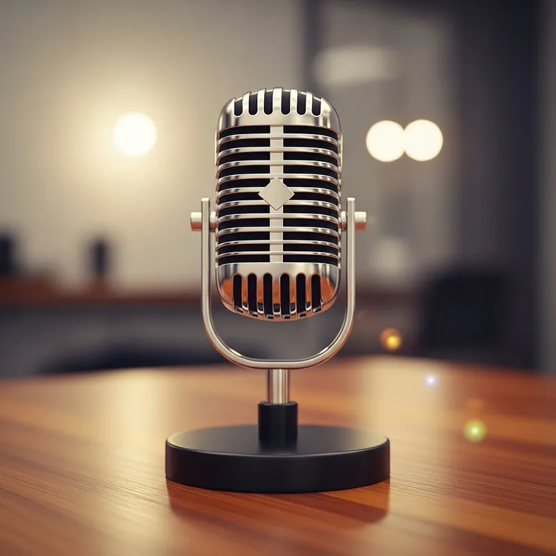 Vintage Microphone on Wooden Desk - Capturing Nostalgic Vibes