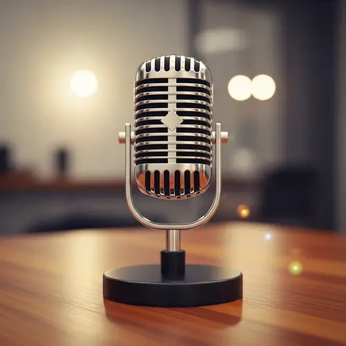 Vintage Silver Microphone on Wooden Desk
