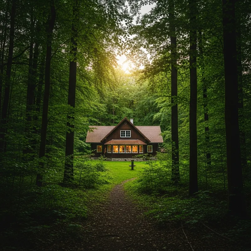 Secluded Forest Cabin Surrounded by Nature