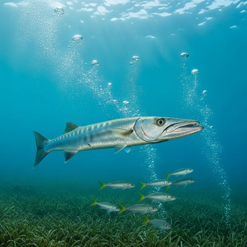 Barracuda Fish Attack: Predatory Underwater Scene