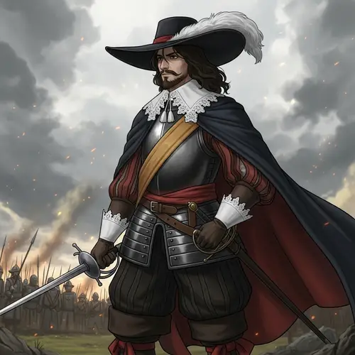 Anime-Style 17th Century English Warrior on Battlefield
